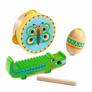 Set de percussions : tambourin, maracas, guiro