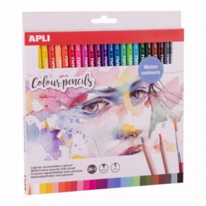 24 crayons de couleur aquarellables et 1 pinceau