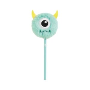 Crayon monstre turquoise avec pompon moelleux