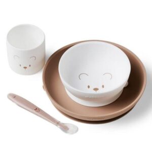 Coffret repas en silicone – Blanc & beige