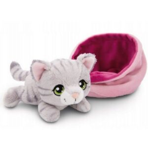 Chat gris dans son panier rose – Little Paws