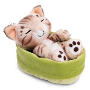 Chat tigré dans son panier vert – Sleeping Pets